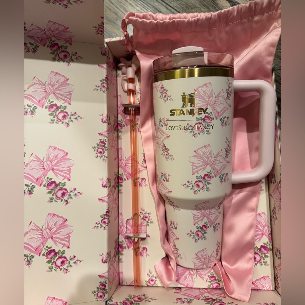 Pink bows and floral 40 oz h2.o Stanley x Loveshack Fancy tumbler